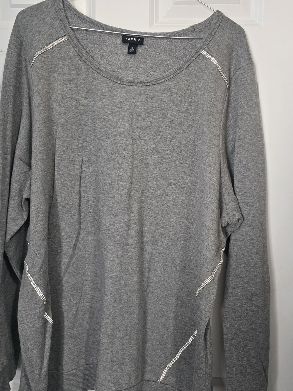torrid Grey Crewneck Sweater with Metallic Trim